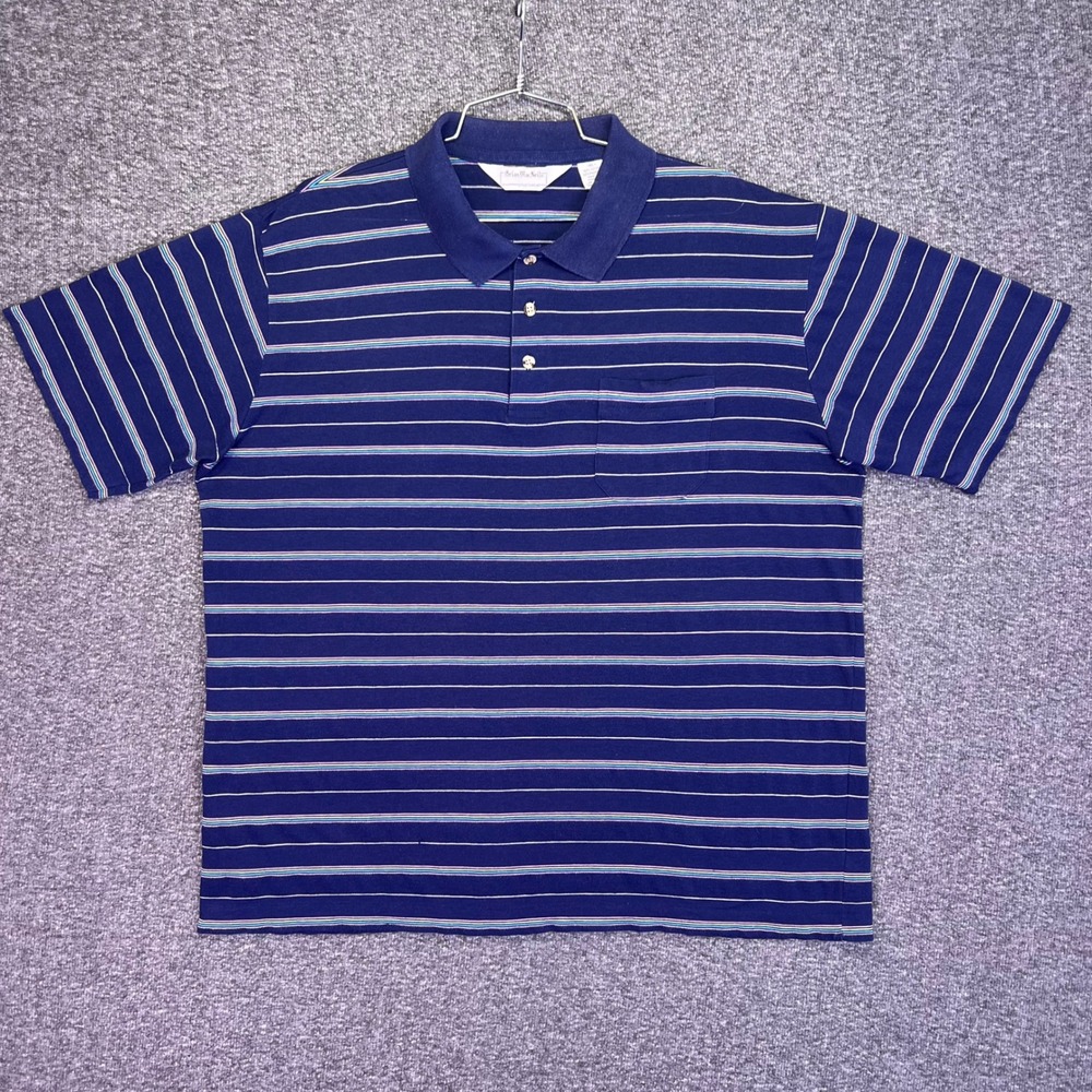 Brian MacNeil Polo Shirt Mens XL Navy Vintage Striped Short Sleeve Pocket Golf